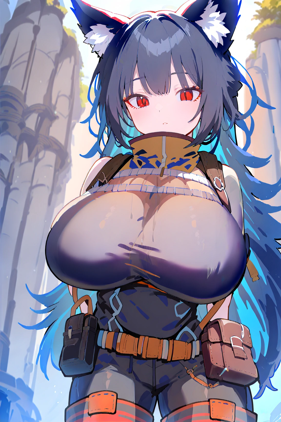 (Standing Split , fantasy armor, ultra huge breasts, slender, ), ( cybernetic laboratory background, ), (looking at viewer), (expressionless serious face, ), ( restraint , cum, sex, ), recent, (masterpiece, best quality, ultra detailed), (yuuki setsuna),