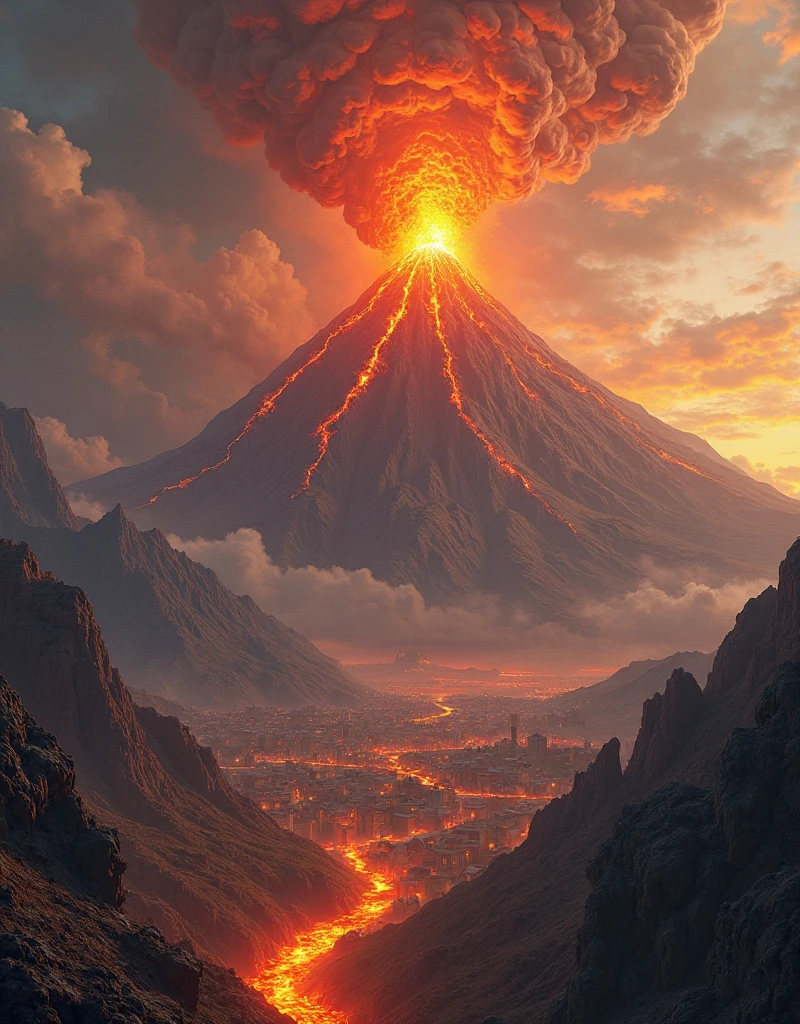 (volcano exploding:1.37),(The sea blends perfectly with the volcanic eruption:1.0),Four pieces of hot magma,Scorched black rock, (Sky volcanic ash),beachside,(rolling waves:1.0),Fire red sky,destroy,inverted image,Epic graphics,shocking effects,,Photography,Barnett S....,Photorealism,Imaginative,Otherworldly,Image from the work of Darren Aronofsky,Quixel Megascans Render,The picture is from Roger Deakins's work,Bottom view,Beautiful lighting, --AR 9:16 --V 5.2 --Upper Beta --Stop 80