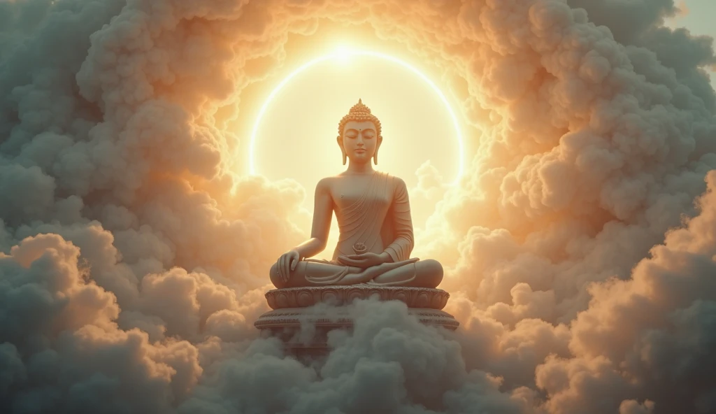 Buddha head，Such as the Buddha，golden colored，Have mercy on the world，The light of the Buddha shines，Blue skies，Peaceful and harmonious，Compassion and joy