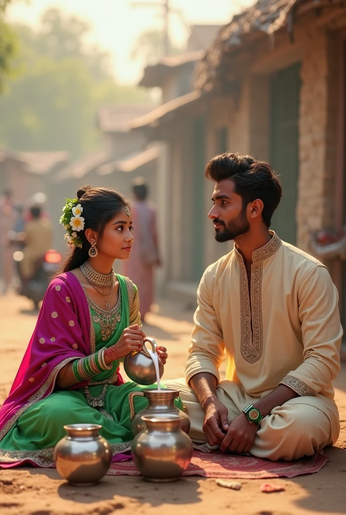 realistie real desi indian  hot girl and boy Romentic and Sitting for fark And the girl is very cute and the girl is wearing a green and red and the boy is wearing a stylish shirt and there is a park in the background 
