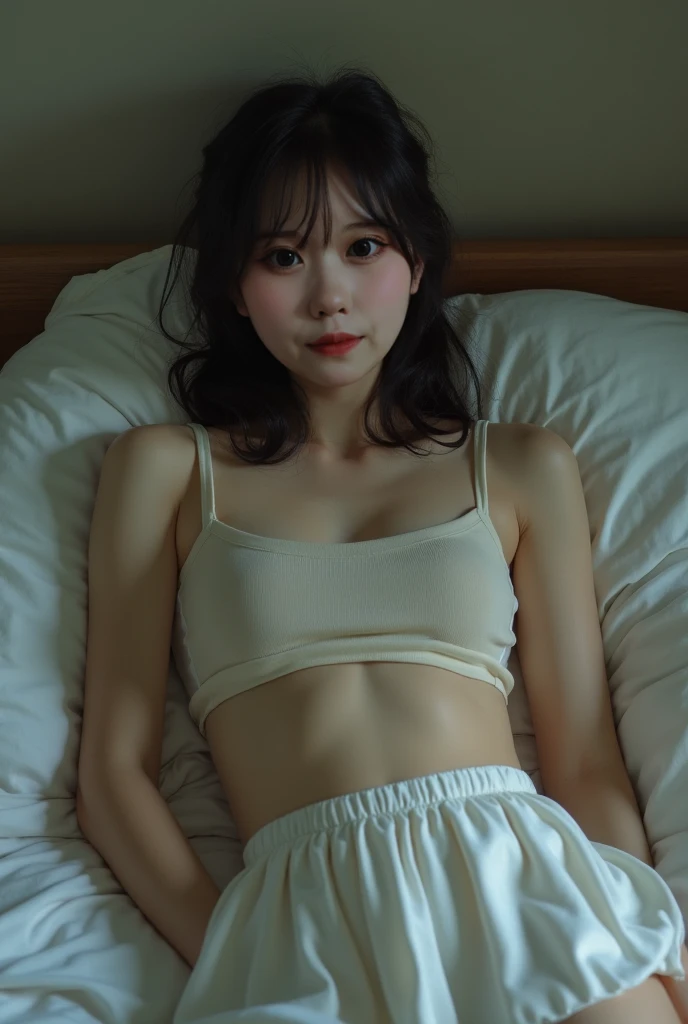 ((highest quality), 4k, High resolution, masterpiece), 

(Full Body Shot:1.6), (Looking Down from Above:1.7), 
Bright Morning:1.7, (flat lighting:1.8), 

((Staring into the camera:1.6)), 

a 11 yo perfectly beautiful girl(neat and clean:1.4, (delicate:1.6), young, cute, slim, thin, Pale skin, japanese junior high school girl:1.7), 

detailed beautiful face(baby face:1.7, small face:1.2, No makeup, Moist lips, parted lips:1.7, protruding ears), 

Beautifully detailed eyes(Symmetrical eyes, Dark brown eyes, Big round eyes:1.6, Shining Eyes, double eyelid, Delicate eyebrows, delicate eyelashes, eye bags),  

young body(Delicate clavicle, Narrow shoulders, flat chest, (Short torso:1.1), small nipples, pussy with no hairs, Thin arms, low chest, Tight waist:1.3, small ass:1.3, Thin legs:1.4, Thin thighs:1.4, Thin neck),  

hair bun, open forehead, (no panties), 
(missionary sex on bed spreading her legs:1.6)
