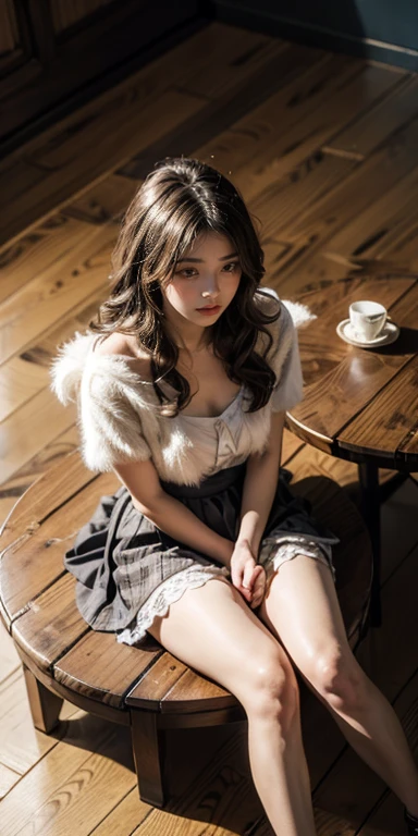 masterpiece、highest quality、(Detailed both eyes)、(cute japanese woman、bangs:1.3)、23 years old、1 girl、elegant、black hair、(auraroid photo:1.4)、sit、hold one's knees、arms crossed