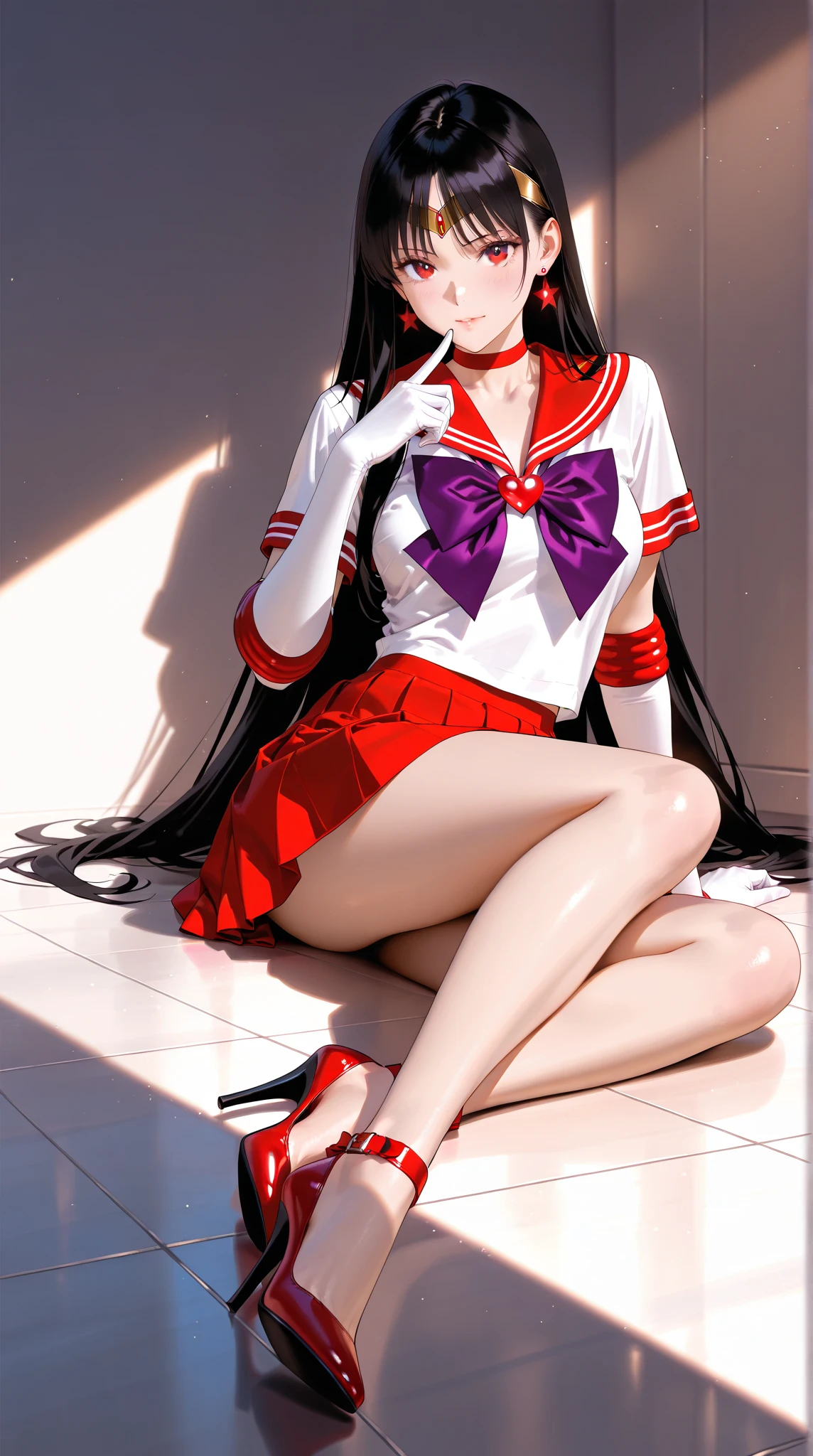 {{{{amazing quality, great quality, high quality, very aesthetic, aesthetic, best quality}}}},
realistic, photo, shadow, Three-dimensional, absurdres, Digital art,
{{{{Magical girl}}}}, beautiful girl, one girl,
black hair, long straight hair, hair, trimmed hair, shiny hair, blunt bangs, short sideburns,
brown eyes, tareme,
{{flat chest}}, {{small breasts}}, {{detailed body}}, slim thighs, thin thighs,
{{white leotard}, {leotard peek}}, {{pink sailor collar}}, {{pink elbow_gloves}}, {{red boots}},
ribbon trim, red bow tie, heart brooch, thigh strap, white headband, white circlet, white cloak,
{{both shoulders expose}}, {{covered navel}},
{{magic circle}}, troubled face, Multiple enemies restrain the girl in a restraining chair,