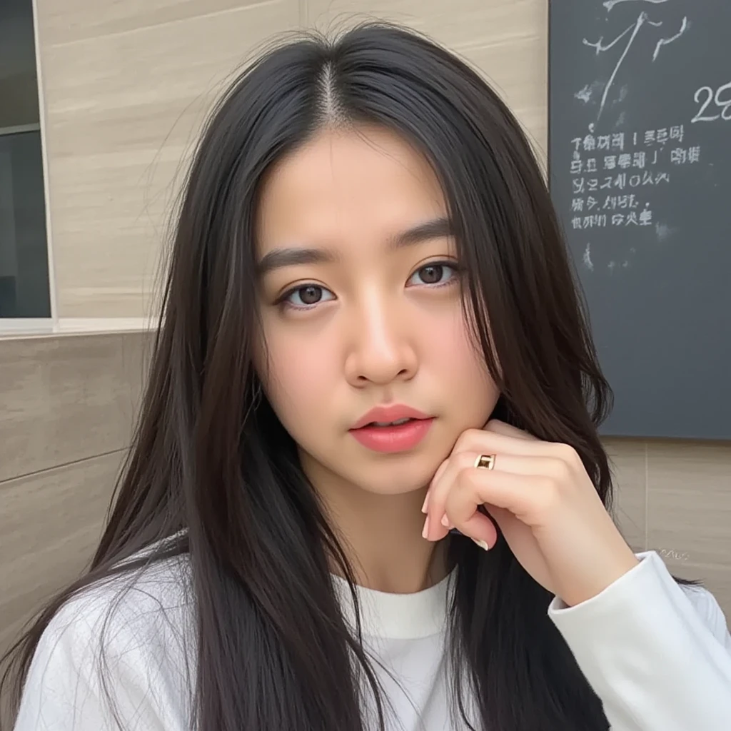 1 a beautiful girl, 20 years old, oval face, long black hair, has an ideal and sexy body, big breasts, wearing a transparent white and blue shirt, high quality, 8k, high detail