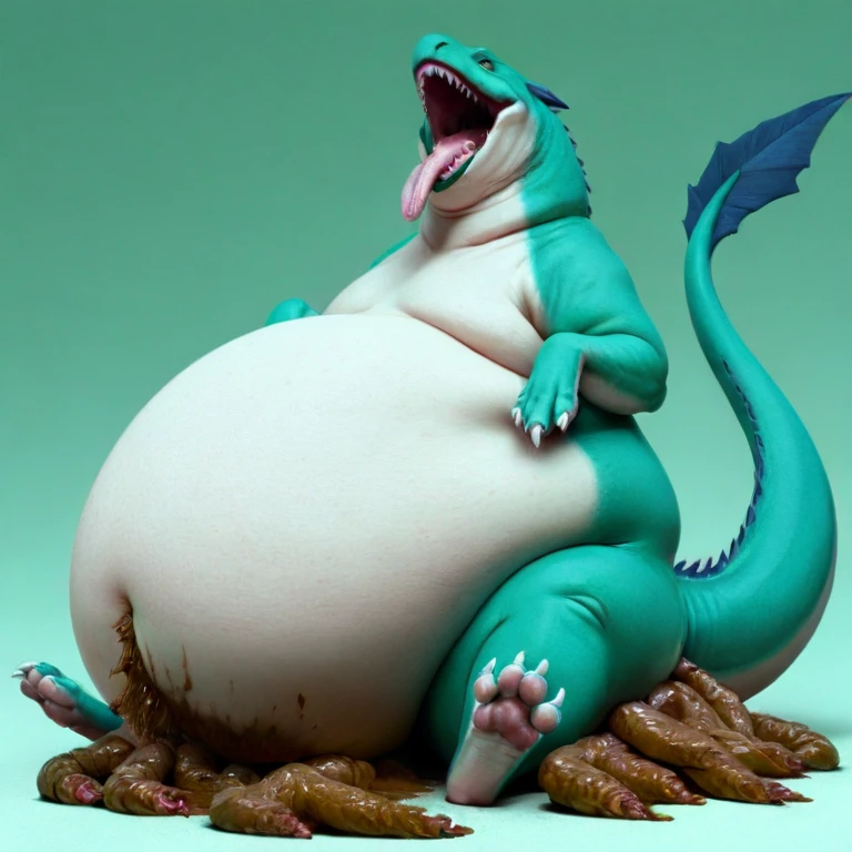 Very obese grey Alligator, Monty, Montgomery gator, Gator lying sideways、Spitting out of the mouth、Spit、Grey Scales、(Scales all over the body)、(Very long armpit hair)、Lots of belly hair、Bushy chest hair、Very short legs、Screaming facial expression、Roaring crocodile face、Backward body、Reptile Eyes、Longitudinal pupils、A body covered with a lot of fat、Abnormally obese head、A lot of fat on the neck、A belly so obese it covers the ground、Fat gap、Abdomen swollen enough to touch the ground、A huge, mountain-like swollen abdomen、Abnormally fat arms、Overweight and flabby legs、A body that seems to be crushed by a huge abdomen、A body that fills the screen、Rubble background、((sorounded by half digested Skulls and bones))