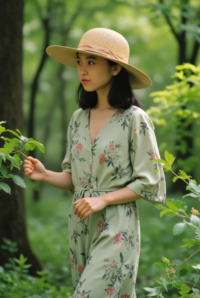 3. An elderly woman (ethnicity: Black, age: 70s) in a beautiful, serene garden (setting: lush, floral). She's wearing a colorful, flowing maxi dress (fabric: light, airy) with vibrant floral patterns, accessorized with a wide-brimmed sun hat. Her hair is styled in elegant, silver twists, and her makeup is graceful and natural. She's gently tending to the flowers (variety: roses), with a peaceful and content expression, surrounded by a vivid explosion of colors and scents.