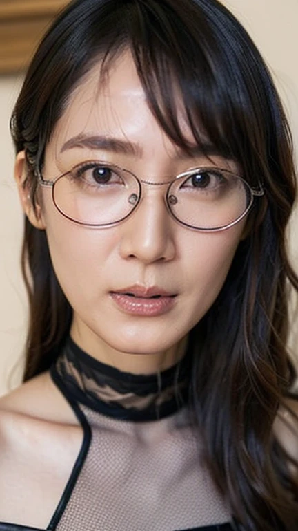 ( Absurdly , high quality , Super detailed:1.2 ) ,( Handcrafted details ) , (Highly detailed beautiful face:1.2),One girl, Mature Woman, ((Akina Nakamori:1.2)),masterpiece, spouse, goddess,short hair ,((Purple Hair)),Glasses,((Natural big breasts:1.4)),((Upper Body))