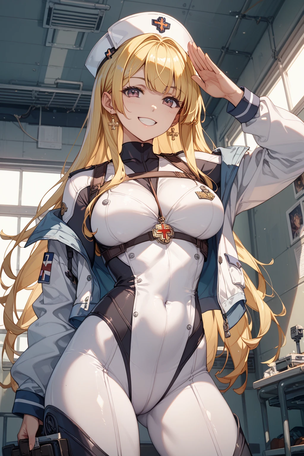 (murderous), ((mecha mecha)), (tight leather clothing), (plump body), (blonde hair), (golden pupils), (firm and brave eyes), (angry expression),