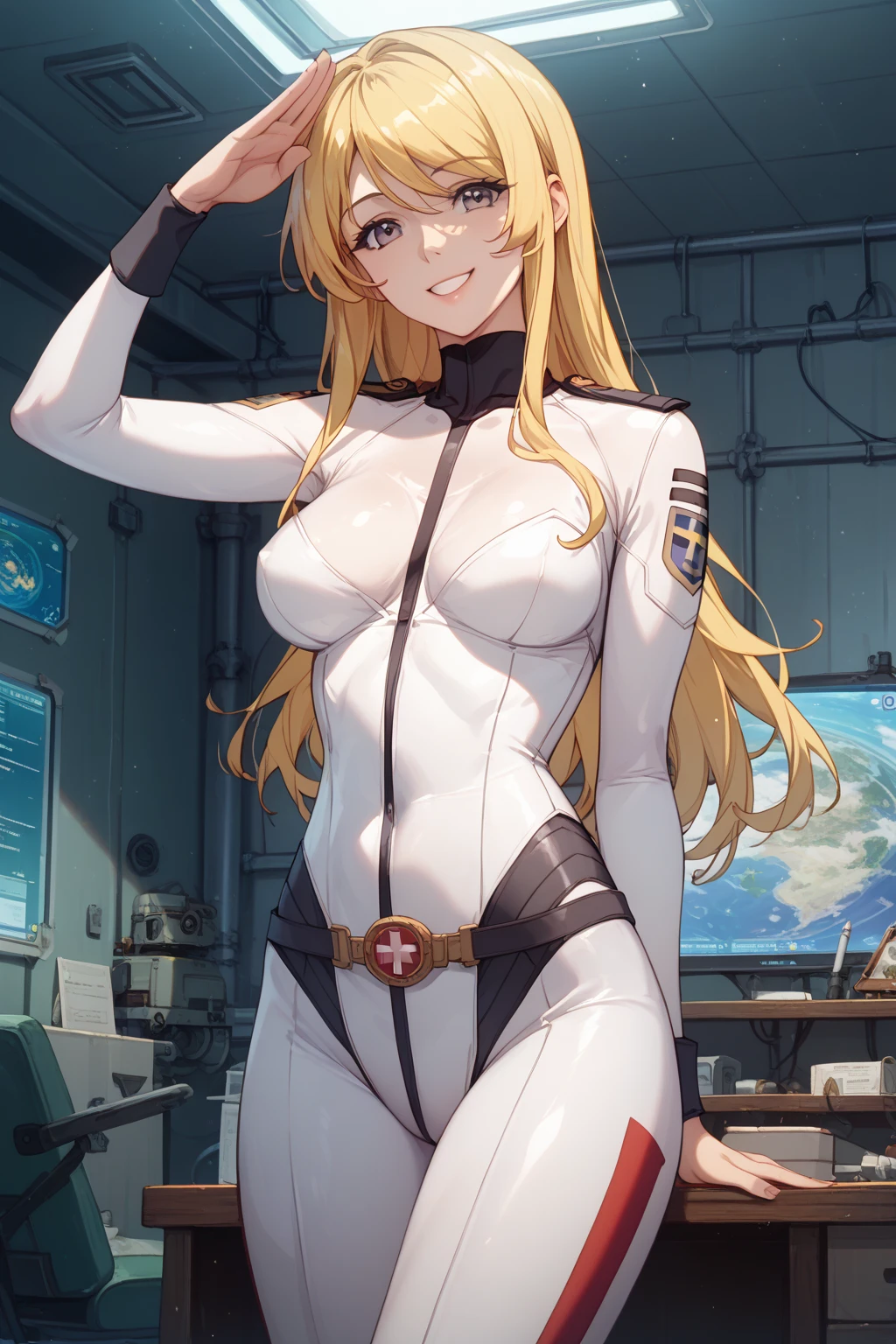 (extremely detailed CG unity 4k wallpaper),(masterpiece),(best quality),(ultra-detailed),(best illustration),(best shadow),(absurdres),(detailed background) <lora:OGT_Mirko-v1:1> Rumi Usagiyama, 1girl, solo, animal ears, dark-skinned female, long hair, rabbit ears, dark skin, mirko, leotard, gloves, thighhighs, red eyes, highleg leotard, white hair, highleg, smile, white gloves, rabbit girl, very long hair, white leotard, hand on hip, turtleneck, sleeveless, breasts, sleeveless turtleneck, purple thighhighs, sleeveless turtleneck leotard