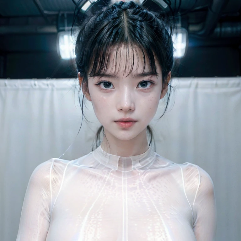 (ultra realistic,32k, Masterpiece:1.2),(very detailed skin:1.1),( high quality:1.1),
(looking at the viewer, standing,:1.1),,  (pastel neon light:1.1),  blurred background, 
REST 1 girl, black ponytail hair, hits, Red lips,(mask:0.5),  ,   break white  (corrugated:1.3) turtleneck sweater,short sleeves ,(??????????:0.9), BREAK black jeans