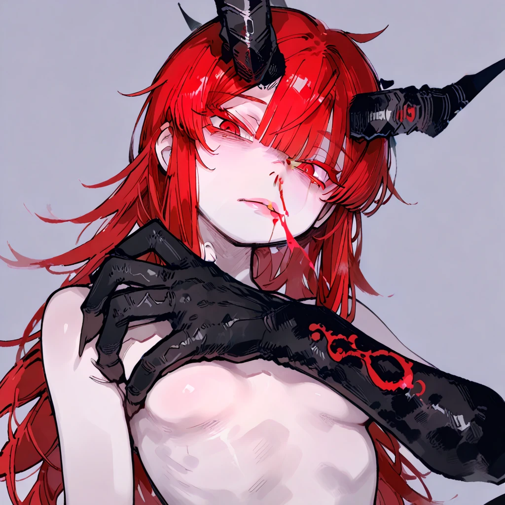 1boy, a man, (green eyes), (purple hair), short fluffy hair, lustful, elbow gloves, black horns, despair, pose, collarbone,  thorns,hair between eyes, yoshitaka amano character design, style by NTY, morbid, solo <lora:PsychoMode:0.64>, (gesugao), gesugao facial expression, sadistic smile,  <lora:GesuGao:0.85>, panty bulge, erection,  <lora:pantybulge0409:0.8>