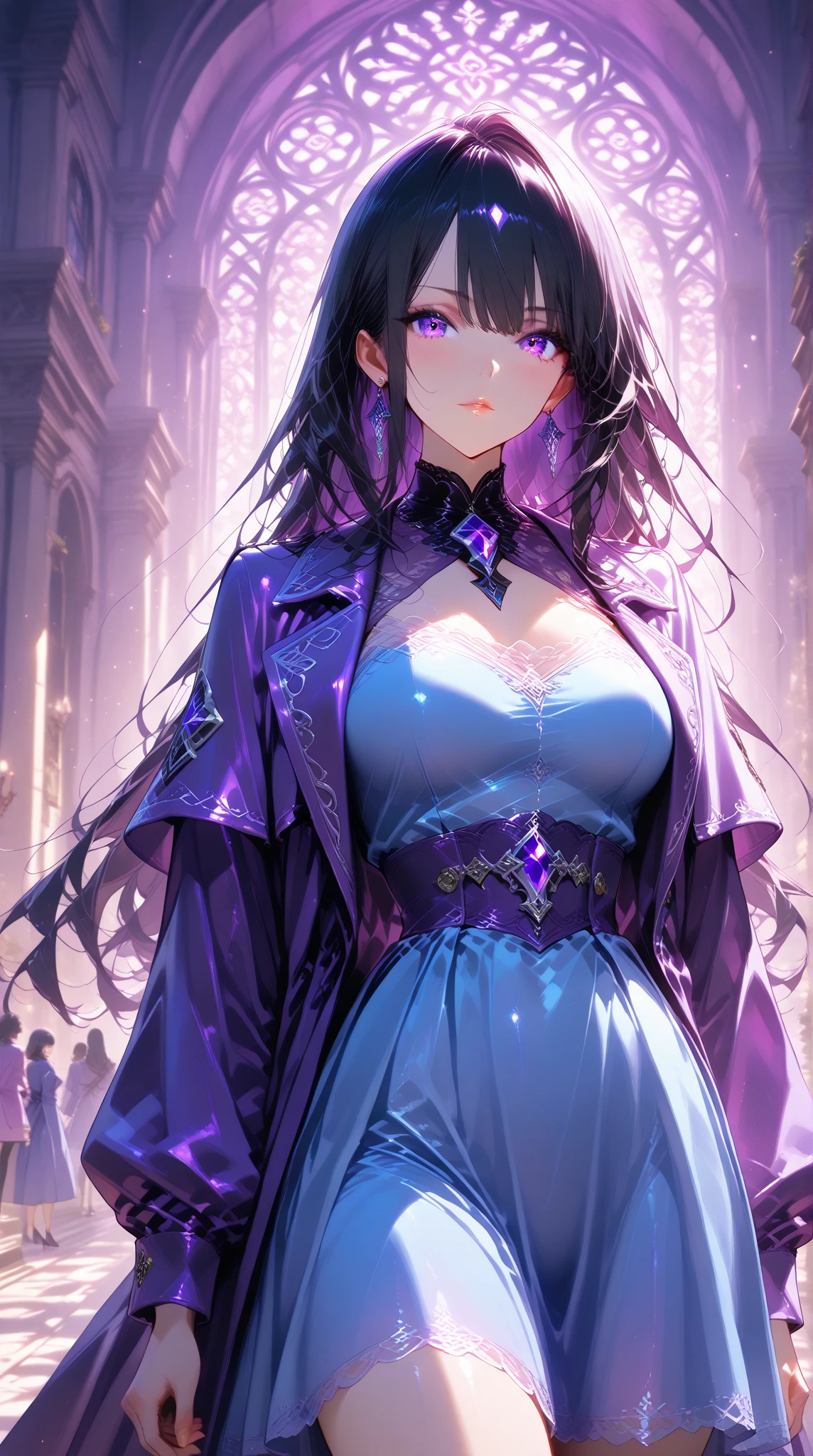 Face Focus, Sanpaku eyes, eyes half closed, mischievous look, Cat's ears, Hair is purple, The glow of the rainbow envelops her,Gold Glow in Aquamarine Oriental Tent、Belly dancer in long white dress and blue blouse , all-fours, Iridescent sky, Crystal Ocean, Sea life,the golden hour, focus on chest, Focus on Eyes, Ajar and expressionless cyberpunk, Full Focus, Focus on the face, ultra detailed artistic photography, midnight aura, nigh sky, Detailed gorgeous face, Dreamy, blazing, Back lighting, Glamour, glimmer, shadowy, oil on canevas, brushstrokes, Smooth, Ultra high definition, unreal enginee 5, Ultra Sharp Focus,, ArtGerm, Roisch, nffsw, intricate artwork masterpieces, sinister, matte painting movie poster, Golden ratio, Trending on CGSociety, Convoluted, epicd, Trending on ArtStation, ArtGerm, h. r. Giger and Bekssinski, Highly detailed, production cinematic character render, Ultra high quality model, Unreal,Motion Picture Film