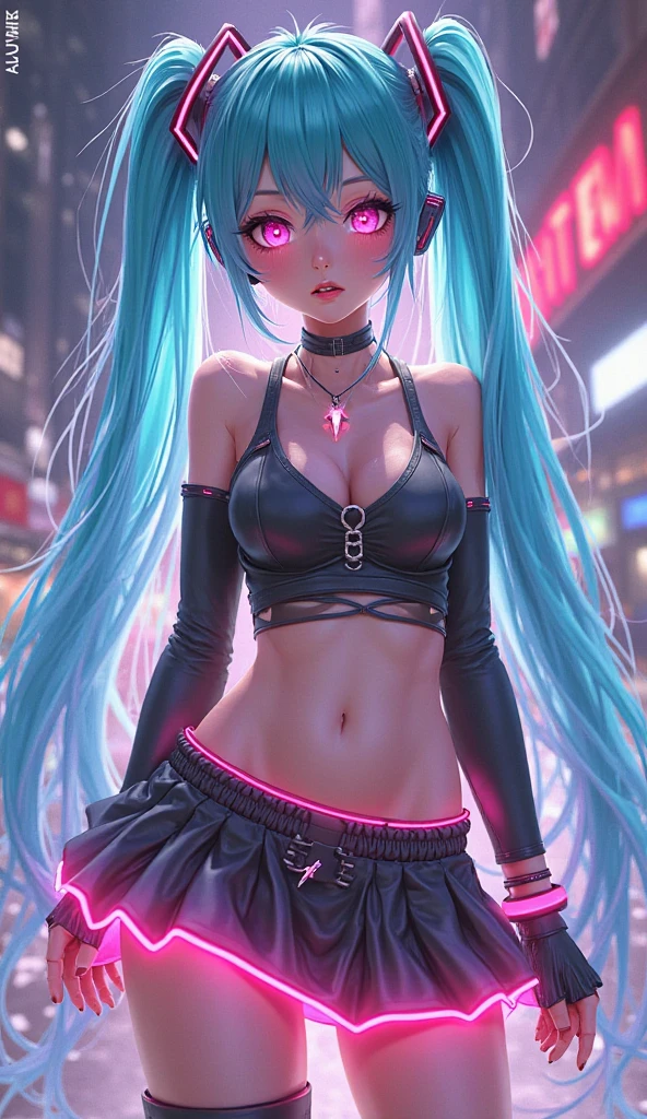 Miku in a miniskirt with a very big butt