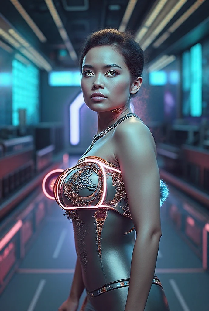 (young girl naked), (cyberpunk:1.4), (photorealistic:1.4), (best quality:1.0), (ultra highres:1.0), 8k, RAW photo, (masterpiece:0.2), ultra-detailed, 1girl naked, detailed skin, looking at viewer, silver hair