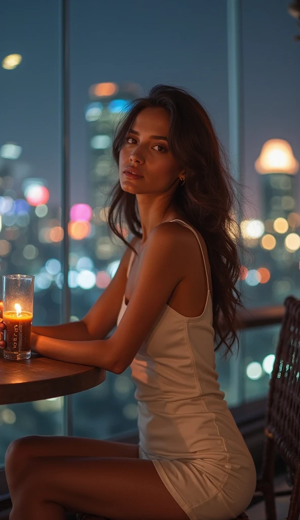 Stunning deepika padukone,(8k, best quality, masterpiece:1.2), (realistic, photo-realistic:1.37), ultra-detailed, 1 girl,cute, solo,beautiful detailed sky,detailed cafe,night,sitting,dating,(nose blush),(smile:1.15),(closed mouth) big breasts,beautiful detailed eyes,, night, wet, rain,white lace, (short hair:1.2),floating hair NovaFrogStyle, flowing high waist satin skirt, ((wide hip, thick thigh, protruding ass)), perfect body proportion, flowing long pant