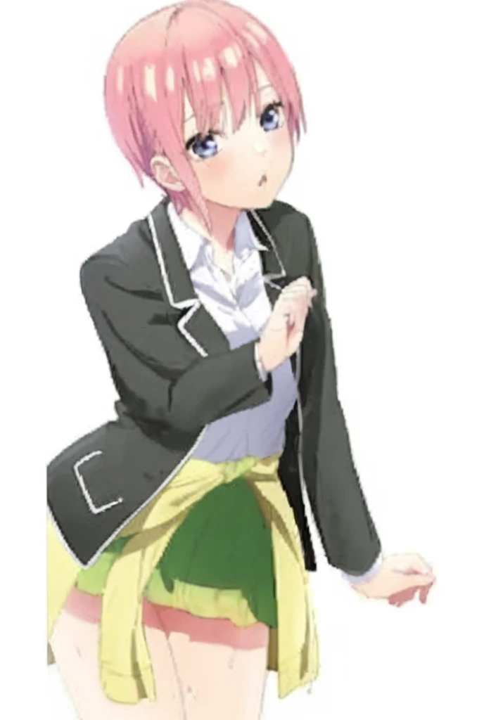 Anime girl in short skirt and jacket with pink hair, Haruno Sakura, Sakura Haruno, with index finger, Madoka Kaname, tsukasa dokite, makoto shinka, Smooth Anime CG Art, sakura haruno in slug sage mode, yuruyuri, hana yata, Anime visuals of cute girls, lolish, Rin, Makoto