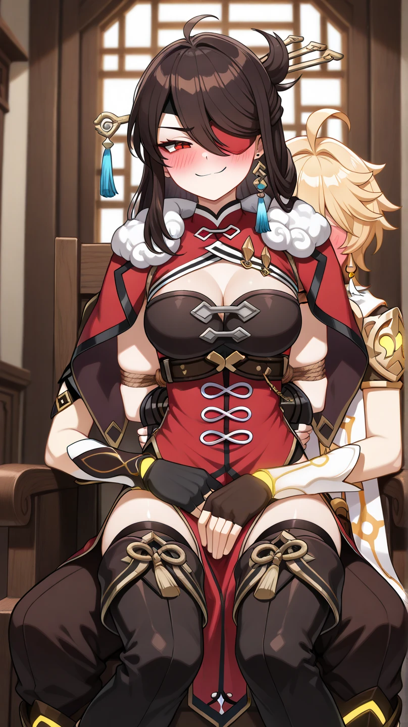 score_9, score_8_up, score_7_up, source_anime, BREAK, ((alp)), 2girls, ninguang genshin impact beidou genshin impact, leg lift sex, strap on, vaginal penetration, vaginal sex, standing sex, yuri