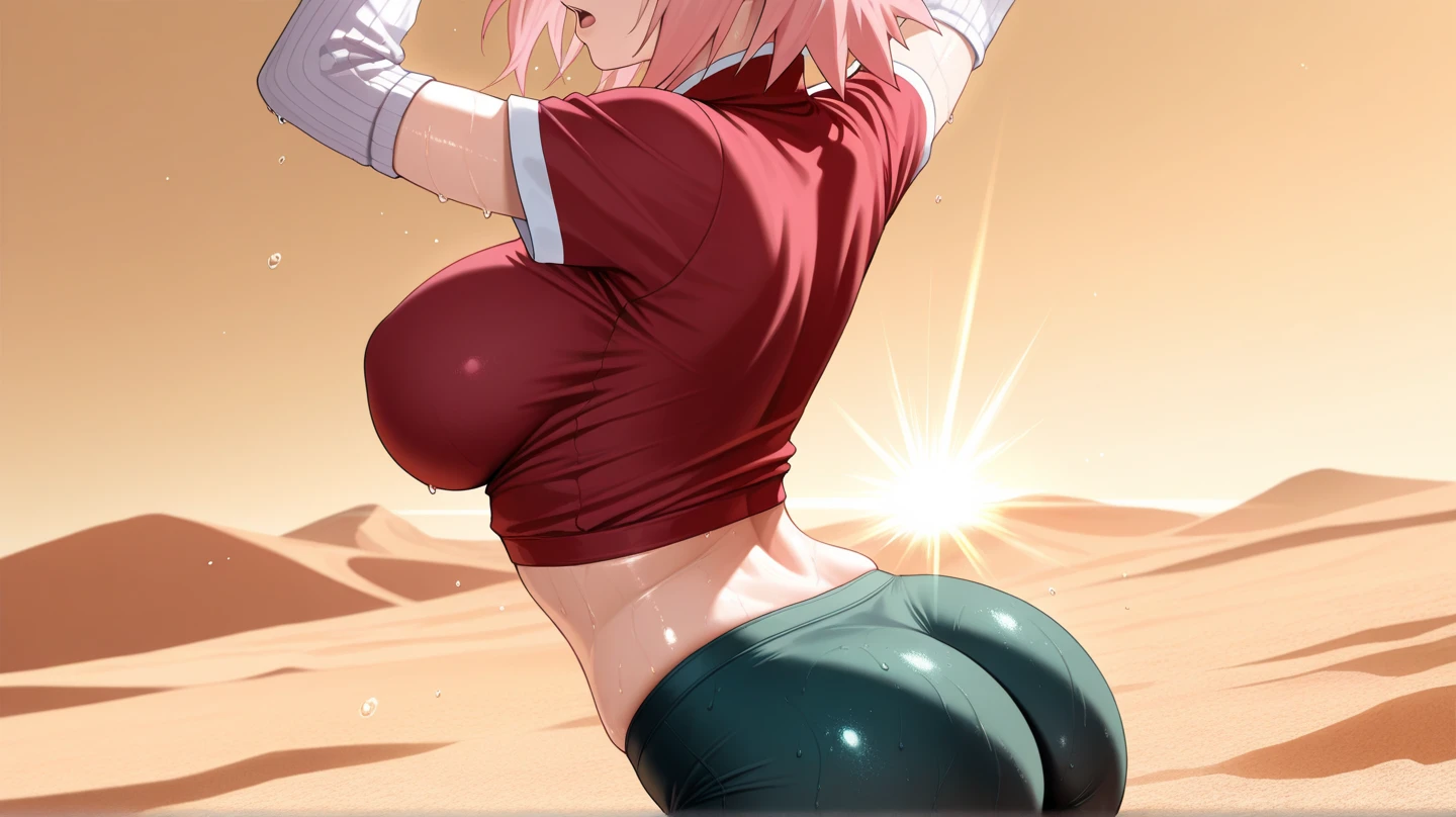 sweaty body, full of sweat, medium breast, mole, sweaty armpits, steam, hijab, hairy, side view
