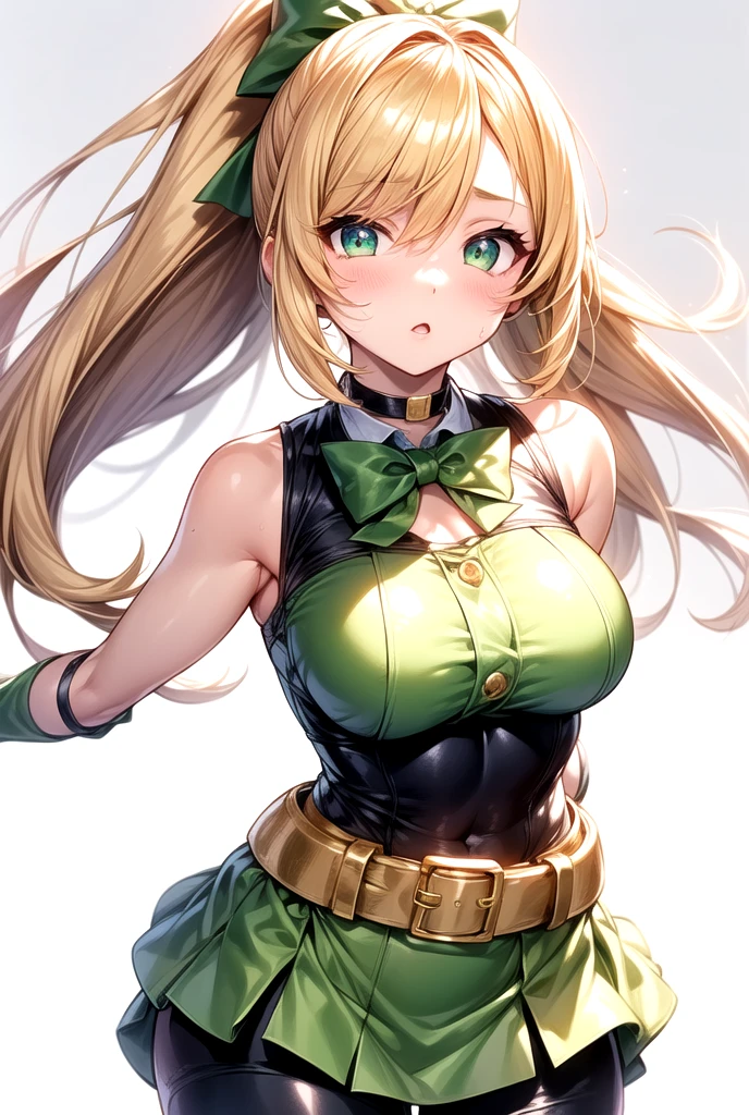 Mulher com 21 anos, loira, sexy, linda, esbelta, pele linda, esbelta, seios grande e avantajados, desinibida, roupas curtas e provocante, decote, pose dynamic, rosto avermelhada, ahegao