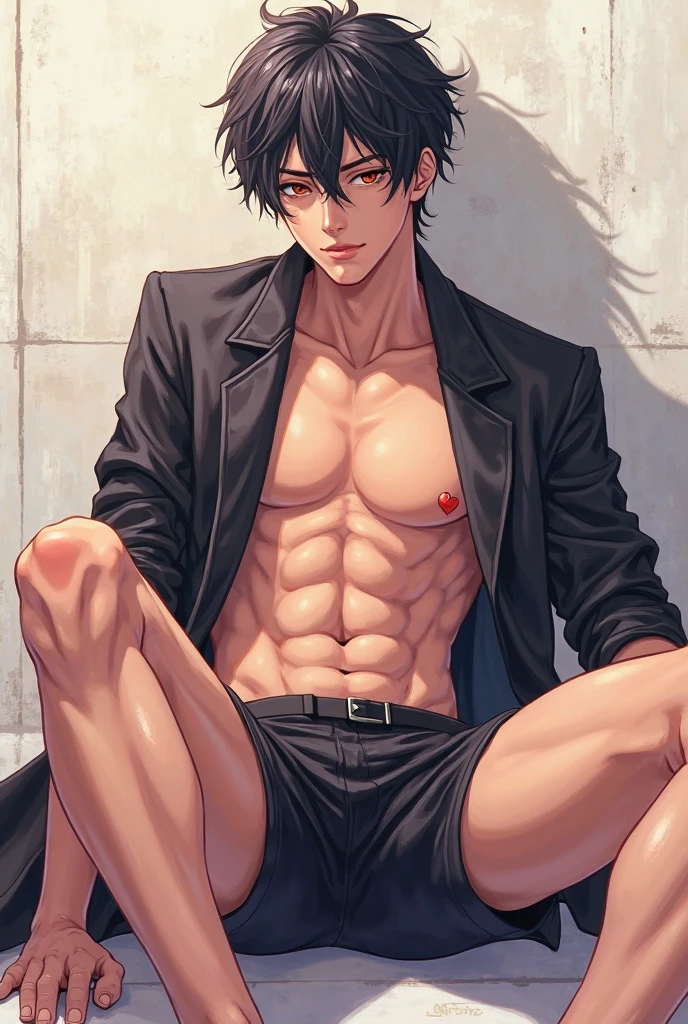 Ren Amamiya Persona,anime boy,naked top,detailed body, glasses,black briefs