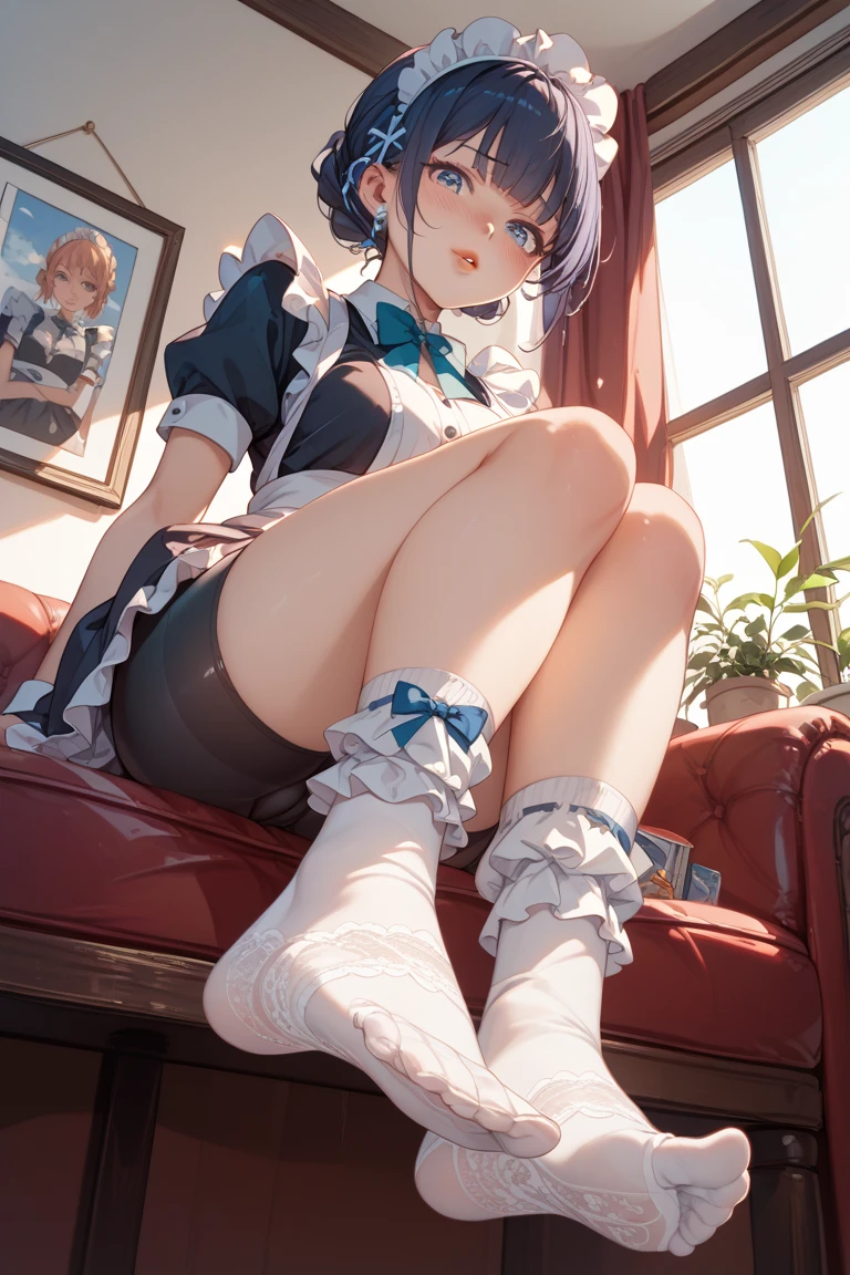 (mega detalhado) little elf with short white hair and blue eyes at school wearing a beautiful dress with high heels and tights, sorriso leve, ultra hd, 8k.