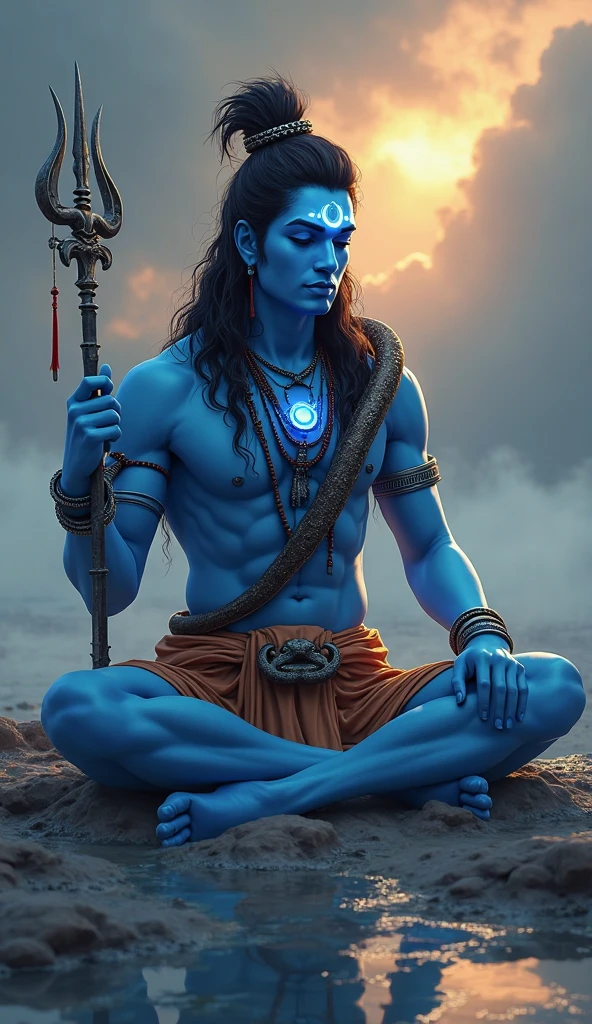 (photorealism:1.2), lord shiva sitting on a park bench like a don by one leg on other