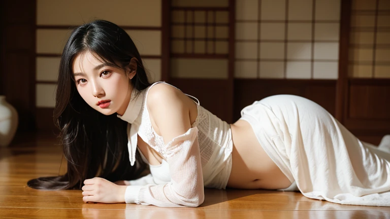 top Quority,Ultra-clear resolution, ((Beautiful Chinese aunt). Body. Sexy. Slim. Thin. Captivating. Natural face. No lipstick. Messy Bun. ( no Earrings-Earrings).
((Micro panties)), ((breasted button-up. pajama sleep shirt)), long legs_full body. Pose.erotic. sit down. On bed