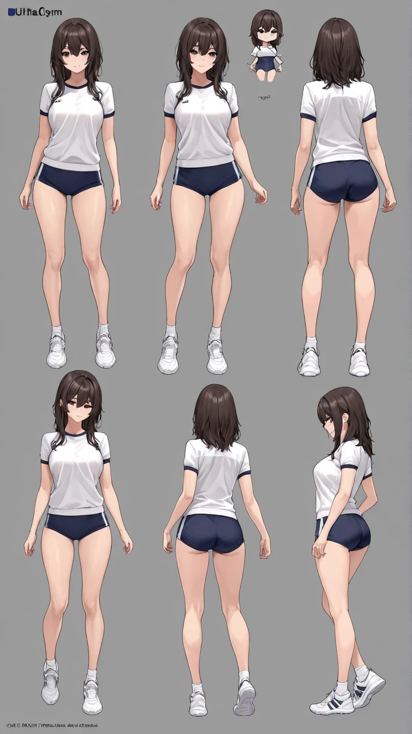 ((full body)),(masterpiece, best quality), (2 girls1.5) ,((Contrapposto:1.5)), looking at viewer, walking,((v_arms:1.2)), {{wearing gym_uniform:1.3}},, BREAK masterpiece black hair, ((long hair:1.2)), ((parted bangs:1.3)), black eyes, good hand, ((small breasts)), (over 20 years old, under 25 years old:1.2), , spotlight, happy, smile, BREAK white background