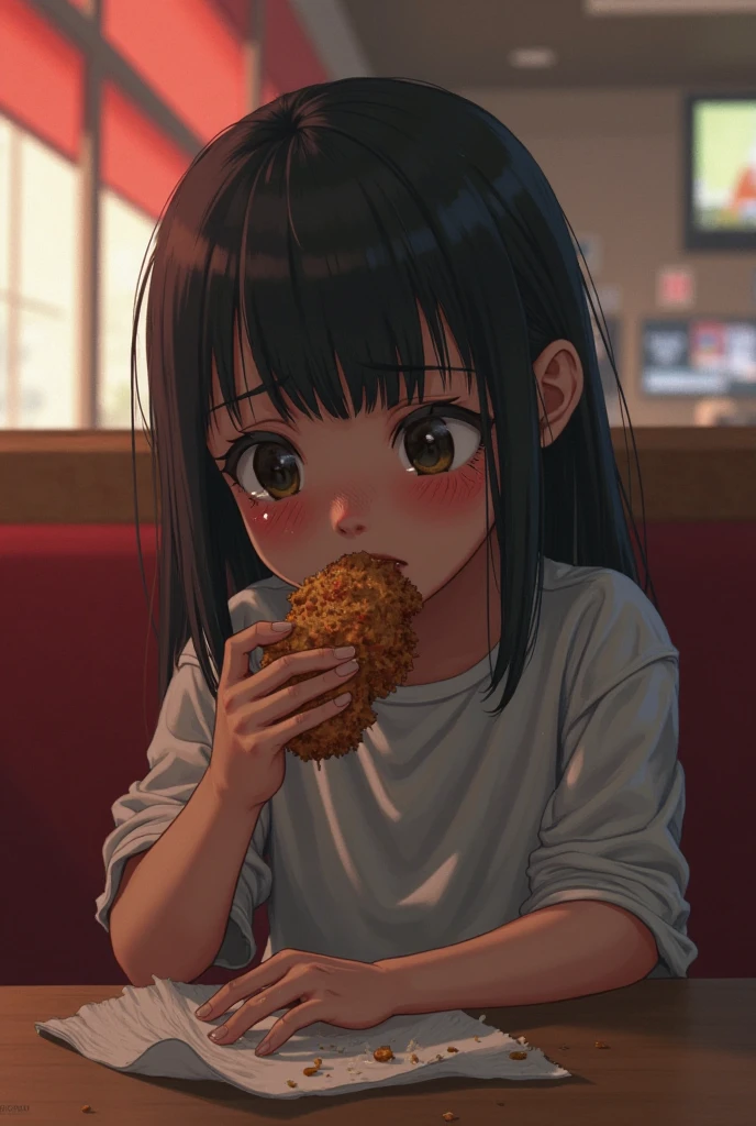 3D rendering of 1 year old girl (dark brown skin color) cute, afro-alpine, cute smile, ((eating bread)), ((chibi)) wearing T-shirt and jeans, current fashion, long hair tied up with accessories princess, ((accessories, earrings)), street background, rainy day, close-up, product view, detailed facial detail, perfect face, trend art, sharp facial detail, cgsociety, ultra high quality digital art, hyper detail exquisite, 4k, 8k soft lighting, dreamy, fashion, unreal engine rendering -