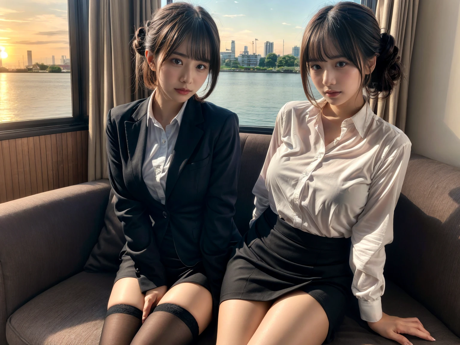 8k, RAW portrait (japanese woman),masterpiece、Photoreal:1.3、realistic, ultra high resolution, highest quality, real life photos ,( in the evening :1.1),
((((1 female:1.5)))), (((Two girls showing off their panties in the room)))、(cute face:1.3)、japanese woman,((office lady))、((本物のoffice lady))、((suit:1.6))、 long hair,,slender body,、in the room、
big, beautiful, detailed eyes, black hair,(Depth of written boundary:1.3)、 ((dark brown eyes:1.2))、(realistic skin texture:1.3)、(Immersive atmosphere:0.8、chiaroscuro:1.2) 、(look viewer:1.3)、((embarrassing))、((from belowの天井:1.2))、(smile:1.2)、((wearing very small silk panties))、((panty shot))、((woman rolling up her skirt))、((from below:1.15))、((panties close up:1.48))、((panty shot))、the most beautiful woman in the world、the most beautiful woman in the world、((spread your legs to the side:1.4))、Sweatばんだ股間、Sweat、((dynamic composition))