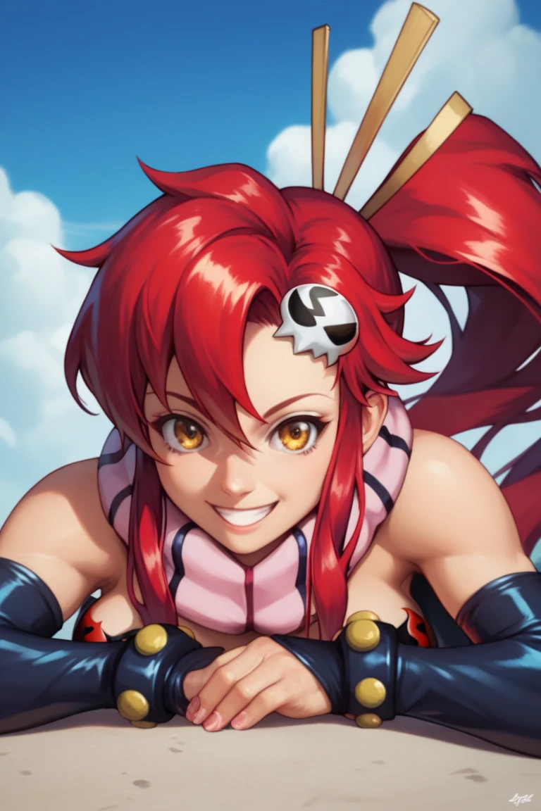 (masterpiece, Upper Body View, 4K, Highest quality, anime style: 1.9, expensive, Adult female, Ultra detailed face, (Cloud Background, Wrestling Arena), Draw a line, High resolution, anime, Lacus 4), One girl, alone, Curvaceous figure, Long Hair, clavicle, Scapula, (Wide bangs with attention to detail, hair ornaments, Long Hair, Detailed reddish pink hair, Golden coat of arms, High Ponytail, Red ribbon), Cleavage, Big Hands, (Female wrestler). (Big Blue Eyes, Shining Eyes), ((pro Female wrestler, Small biceps, Slender body, Broad shoulders, Clenched fist)), ((Perfect proportions, Medium chest, Firm breasts, Long belly, )), (((Kimono only,))), Happy, Tilt your head, smile, Open your mouth, (Are standing, Looking at the audience, Talk to your audience), Show your armpits, Shaved armpits, (Elegant woman), Not wearing underwear, No bra, morning, sunlight, Best Shadow, Best lighting, Leaning forward, Medium Chest,
