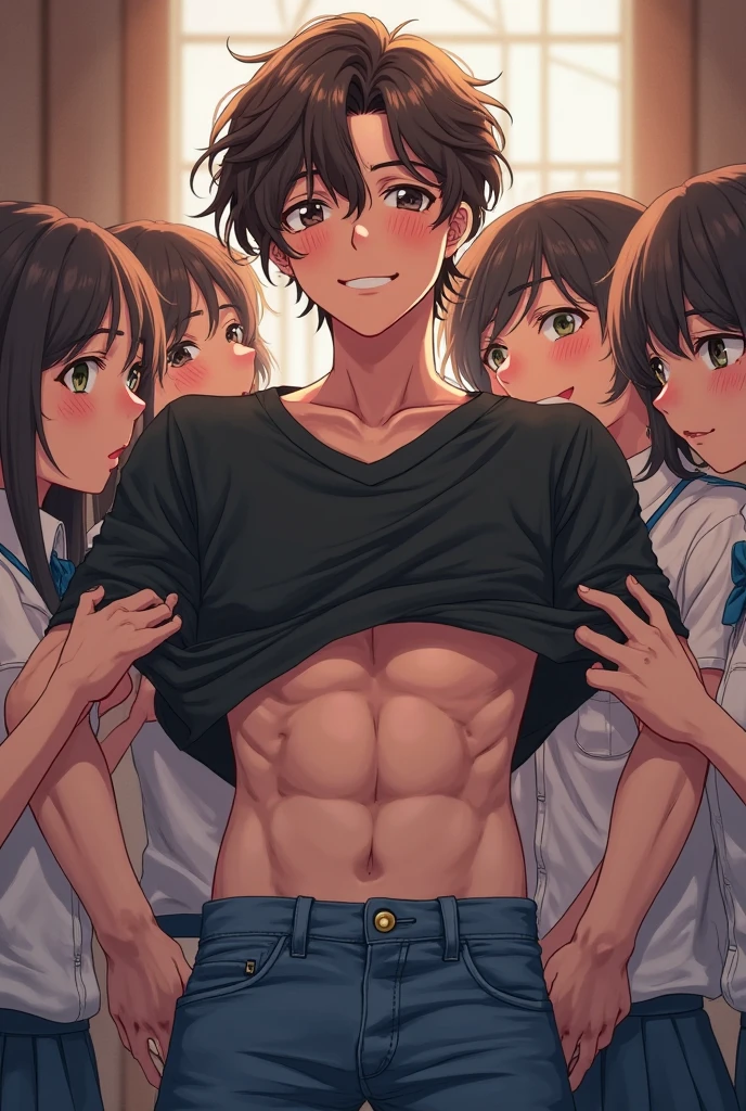 shirtless handsome manly short black hair caucasian male in tattered short jeans and sneakers, shirtless, sweating profusely, drenched with sweat, exhausted, panting, walking inside the mall, inside the mall is crowded with people