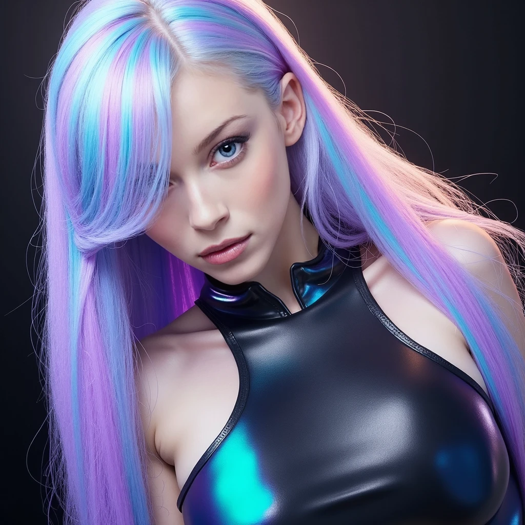 Photo of lady gaga dressed with mermaid print,4K texture, long hair, high quality, extravagant hairstyle, original album cover, 8k image, futuristic, high image quality, at night, hair accessories, 8k image, realistic face in high quality, full body, different body poses, high quality on face, defined features,HD