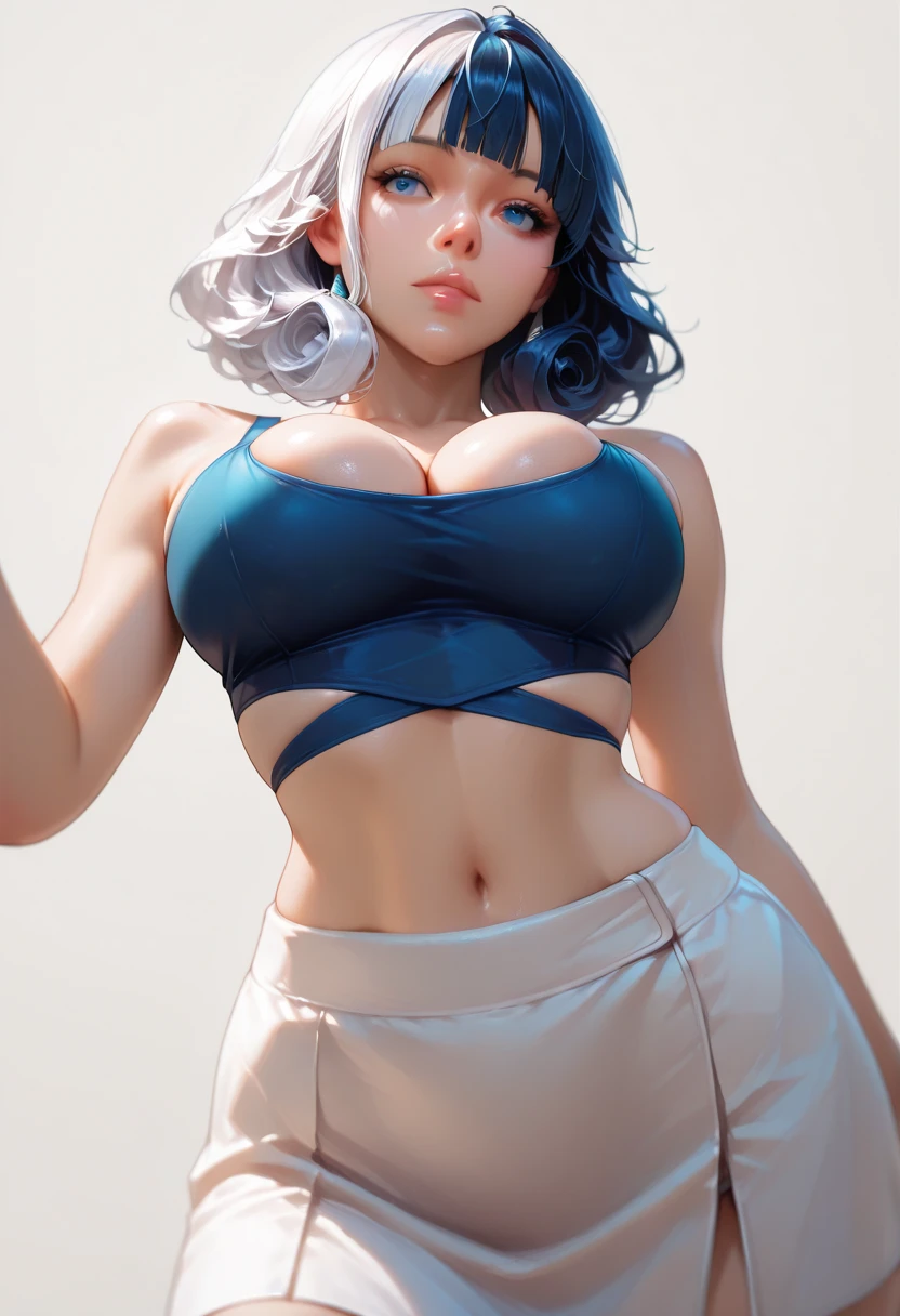 Perfect body, perfect abdomens, perfectly round butt ((cute and beautiful Ino Yamanaka)) (beautiful and perfect hair), (Black hair), beautiful detailed blue eyes, double eyelids, detailed iris, light effect on the eyes, necklace, earrings, choker, accessories, makeup, ((Blue sleeveless crop top, light White short yoga pants, delicate red fabric, cool)), ((camel toe)), ((hyper detailed, 16k, masterpiece, hyper realistic, perfect lighting, light and shadow effect on skin, sharp focus, 8K UHD, SLR camera, soft lighting)) perfect lips, red lips, clear skin, bedroom less, happy, top beauty woman , beautiful and sensual woman, is in love, ((Ino Yamanaka)) ((variable sensual poses on the stairs of the building)), blurred background.