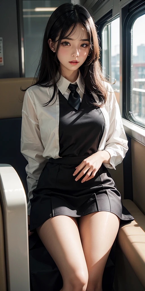 ((Female genitalia in full view)), ((Stewardess uniform))、(((Hairstyles summarized)))、(8K、top-quality、​masterpiece:1.2)、(reallistic、Photorealsitic:1.2)、 Phenomenally Beautiful Female Cabin Attendant、24 year old、Beautifully put together hair、French Twist、(((Panties visible from the skirt)))、(((Crotch wide open)))、独奏、In-flight services、watching at viewers、(Sit up:1.5)、On the plane、(((Push the in-flight cart)))、large full breasts、Fine and beautiful eyes)、(Dark blonde hair:1)、(long:1.1)、pantyshot, Spread your legs apart, (((tight skirts))), A dark-haired, bblurry, blurry backround, Black Knee High, Black pumps, life-like, length hair, s lips, Brown-eyed, Black stockings, ​masterpiece, top-quality, ultra-detailliert、(((Fetish Shots)))、(((Open your crotch wide)))、Inviting eyes、