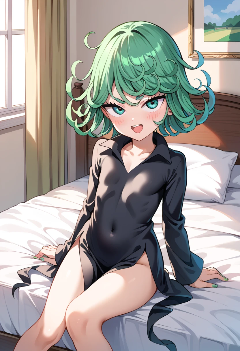 ((highest quality)), ((masterpiece)), (be familiar with), Perfect Face, indoor, Bedroom, Watching the audience,
One woman, Tatsumaki,
Open Mouth, Ecstatic expression, blush, smile,
Small , Flat Chest, Young Girl, , , Girl,
Short Hair, short hair,
Fully nude, Nes expex with a man wit big dick, 膣内ejaculation, Semen is taken, Insernto your, Sex in missionary position Leg sp