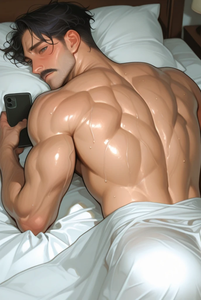 ((Top Quality, 8k, Masterpiece: 2), fit teen boy,lying down,hairy chest::1.7, crew cut, top view(Male Focus), armpit, masculine shape, masculine, rough, raised , sexy, correct anatomy::, beard::1.5 honey-colored eyes::1.8 , photorealistc, model, Full Body,naked, POV,top angle,correct anatomy, explicit content,bara, pubic hair,dripping, green eyes,short gray hair,(sweat:1.3),bodily fluids,precum,pain expression,hd, dark shadows, jockstrap:1.5