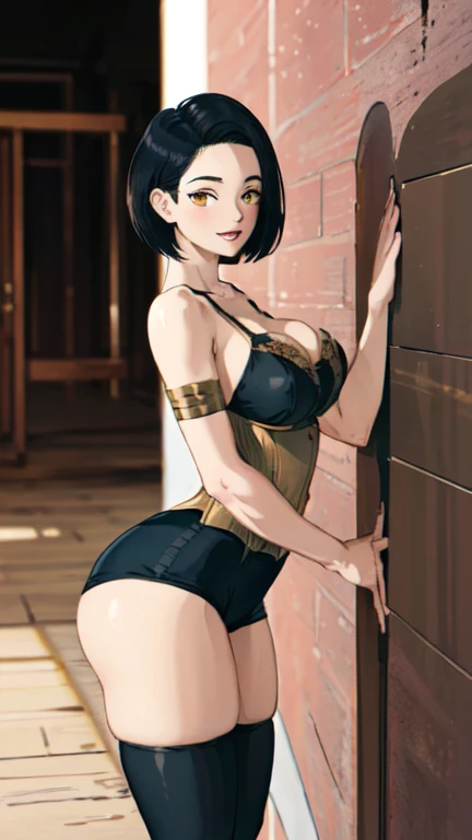 Best quality, 4k, high resolution, body stuck dress, perfect smile, gorgeous, light skin, ahegao face(hentai face) ,black hair, wearing bodystuck long dress,(long sheeves), clothes are stuck in body, bodyfit outfit,1 girl, solo, seductive look, elegance and charm, (masterpiece, best quality, high resolution), looking at the viewer, standing, (intricate and beautiful:1.2), (detailed light:1.2), (soft light, side light), (high resolution textures) , holding leash in hand(chain leash), outdoor, Burmese girl,wearing bodcorn dress(white colour) with pink line ,wearing gorgeous jewelary, wearing harness over the outfit ,outdoor background, sun light, attractive, sexy, mature and hot, young,(masterpiece:1.3), (disorganized:1.3), (highest quality:1.3), perfect anatomy, detailed face, front view, perfect right hands, looking at viewer, (Super detailed:1.3), (best shadow:0.7), (treated hair), fine eyes, beautiful eyes, young aged woman, alone, standing, crystal earrings,closed_mouth, , outdoors,Thick thighs, arrogant face, small