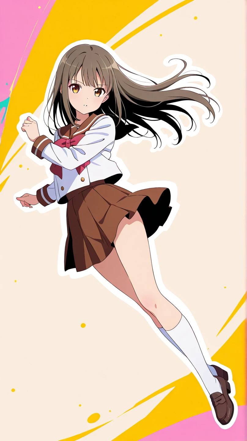 (masterpiece, Highest quality), One girl, Yunyun,Long Hair,Braiding,Twin tails,Hair between the eyes,Hair Ribbon,hair ornaments,Large Breasts,(Cape:1.2),tie,shirt,pink shirt,Long sleeve,belt,Pink Skirt,pantyhose,loafers,Brown footwear, ((Showing panties:1.3))