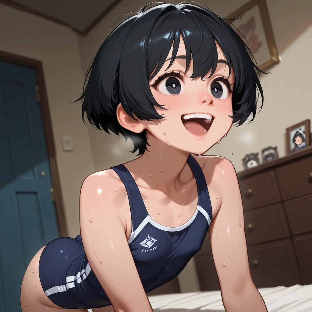 masterpiece, best quality, highres, ny1,,looking viewer,,spoken heart,,(petite), ,swimsuits,leotard,socks,expressionless,my room,smile,standing