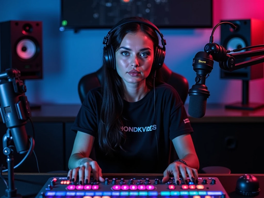 teenager with headphones, Lovely, sitting in front of the computer, cyberpunk style, that your t-shirt says computer phoenix