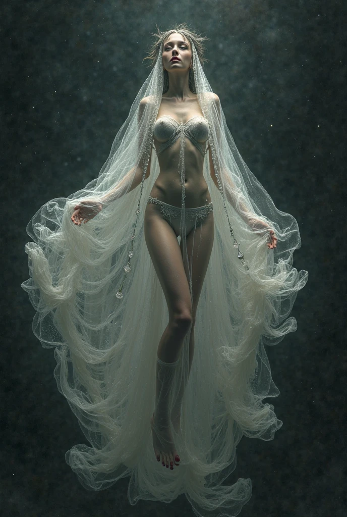 Ghost, woman, floating, transparent body, long flowing dress, NSFW,
