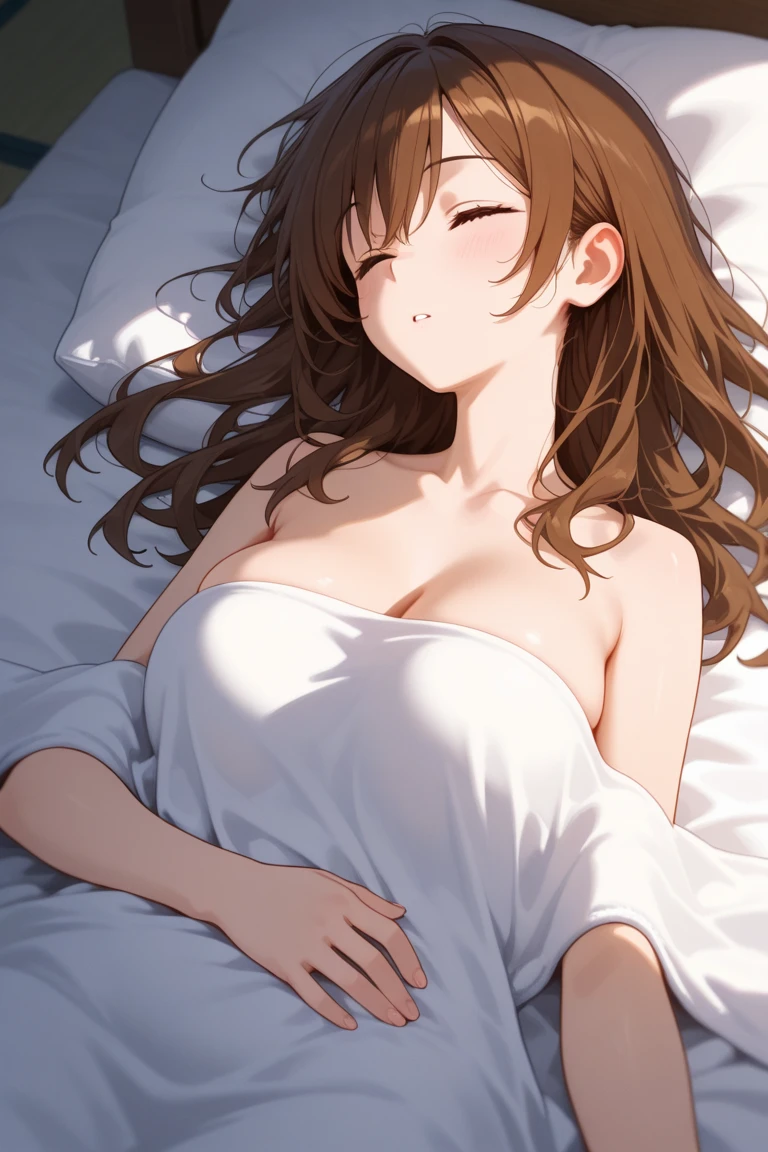 high quality,8k Ultra, delicate lightstar, shining at night,  A dreamy and ethereal image of a woman sleeping under the stars, Bed, window, mesh bra, White  bra, Brown hair, skyblue Color Moon, the whole body, korean woman,White skin color,