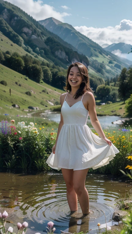 award winning photo, full body shot, joy19, delicate, beautiful, portrait, (freckles:0.1), long black hair, cute smile, cinematic, rimlight, backlighted, outdoors