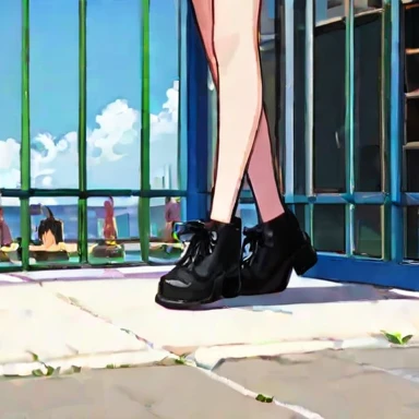 Smooth body,Thin legs and long bare feet,Feet raised,High ponytail,Bigboobs