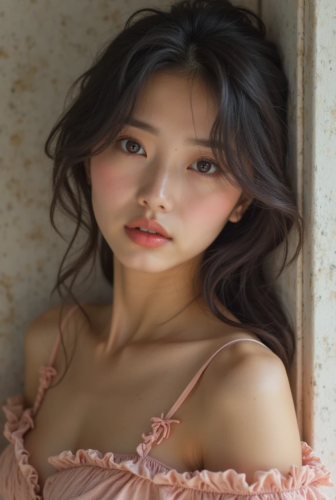 super high quality、reality、Live Action、Rear view、Japanese、18-year-old、(hostess)、Brown Hair、private、Off-shot、(Living Style:1.3)、(Selfie:1.3)、Selphy、(1 person)、(thin:1.2)、(Black camisole:1.3)、Lying down