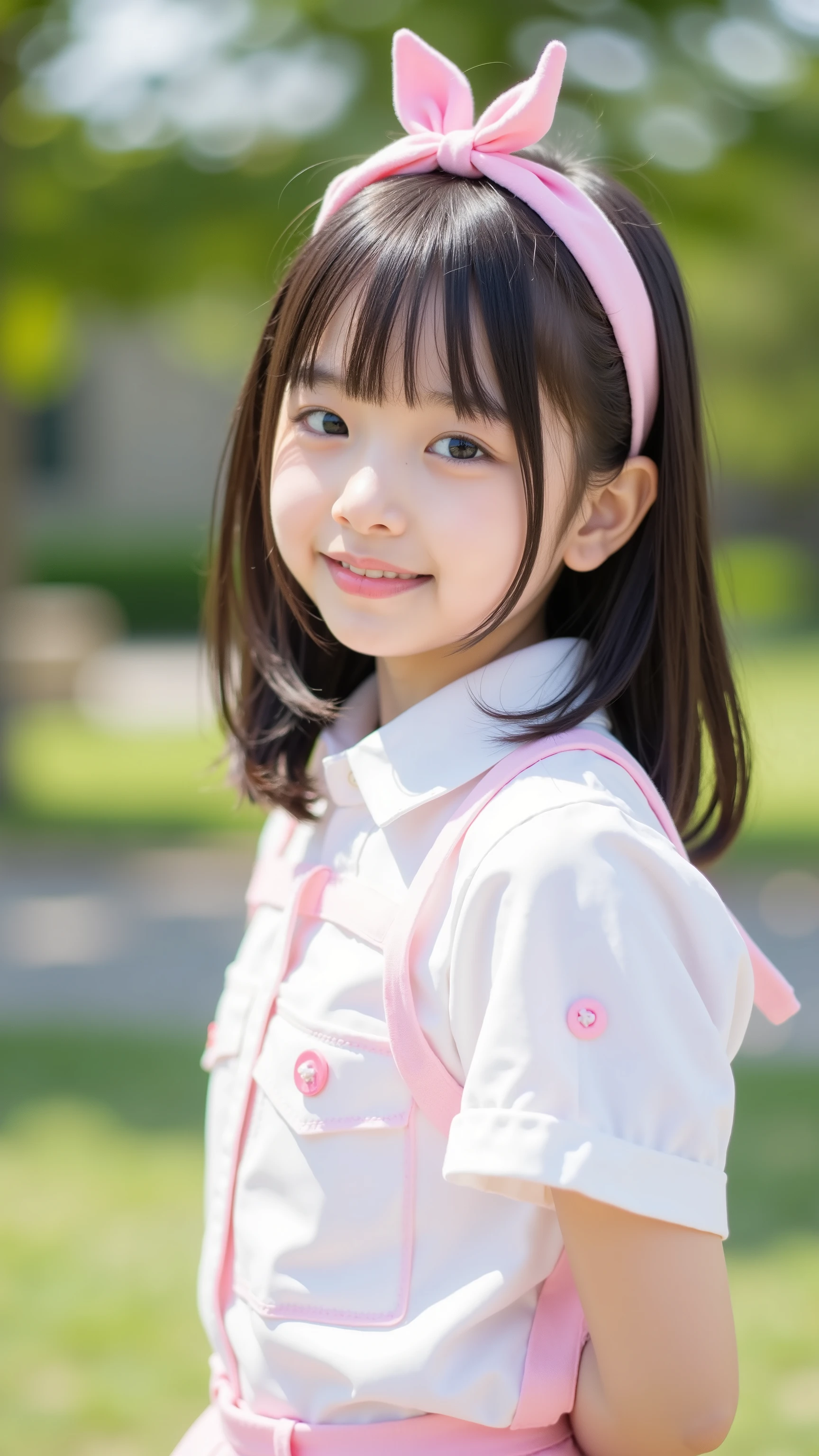Cute Lolly,,Japanese girl,hyperreal,high definition,Highest Quality,8k, Exquisite Details ,(elementary school student,short,baby face:1.3),(Sexy fashion),stares at viewers,depth of field,full body,5 girls in the back,playground