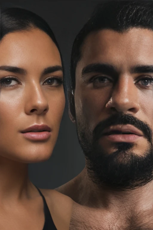 8 k, Best quality, masterpiece, Ultra high resolution, (Realism: 1.4), original photo, (realistic skin texture: 1.3), (Granularity: 1.3),  girl and guy dark style couple in love face details, masterpiece, Best quality, upper body, I look at the viewer