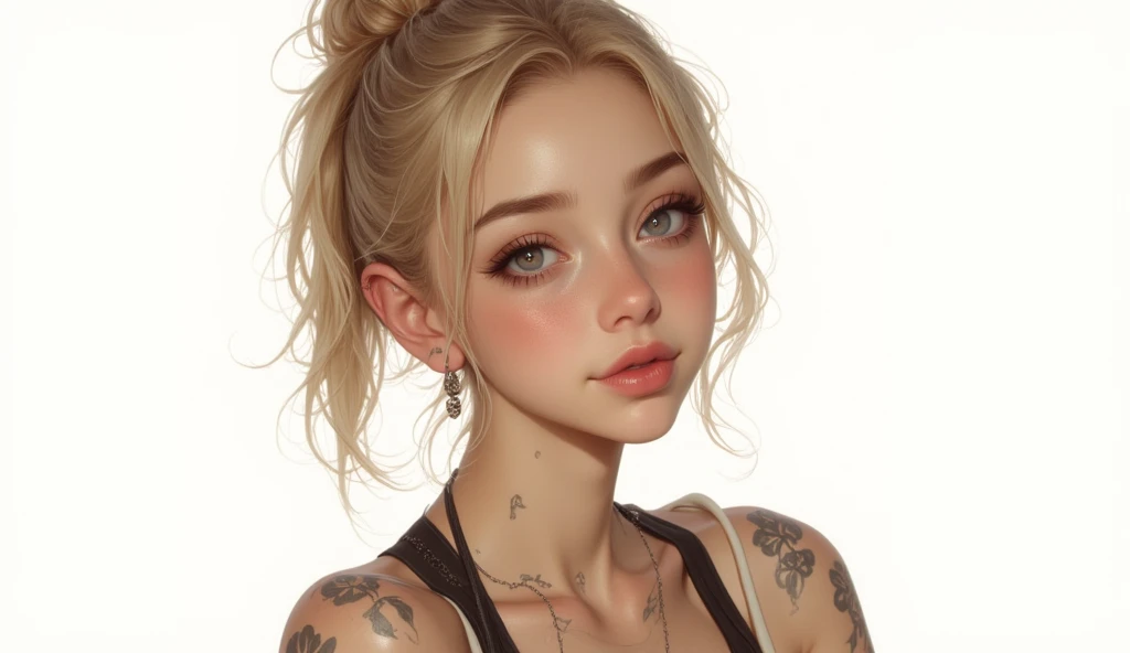focus on torso, photo of a Egyptian female, white hair, twin braids, <lora:curly_hair_slider_v11:3>, big lips, colorful makeup, Clamshell Lighting, Crystalline Clarity