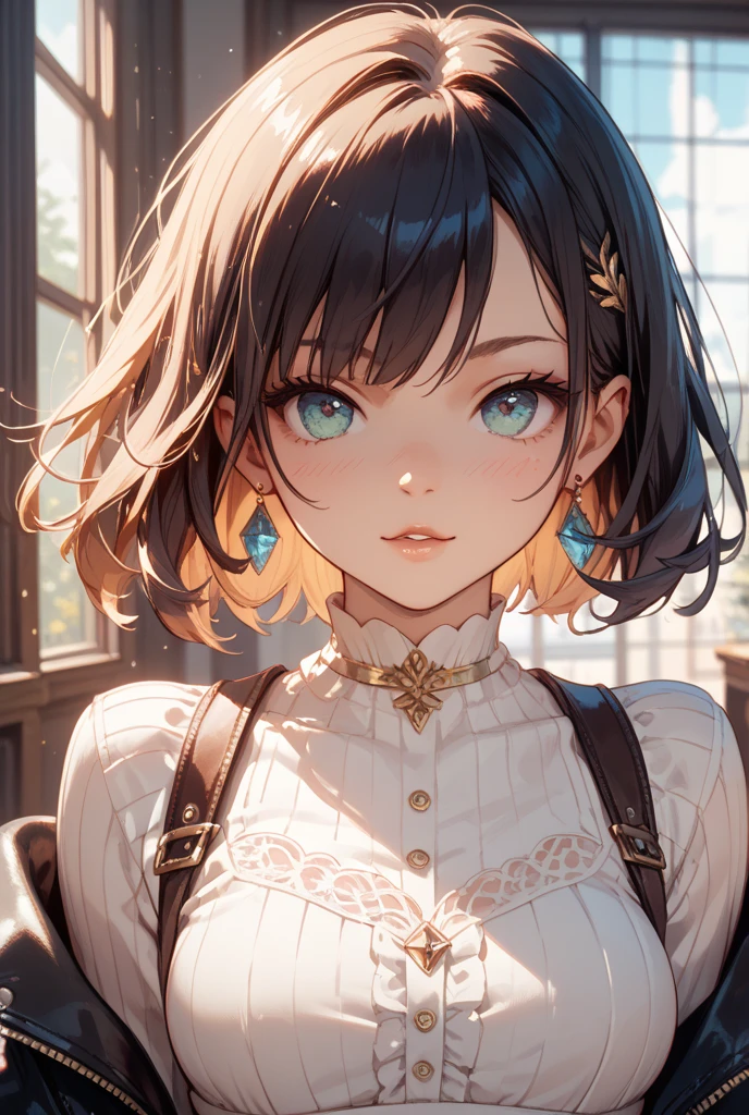 {masterpiece},{Highest quality},{One girl}, cute, wonderful, Beautiful attention to detail, Iris, short hair, Black Hair,In detail,Depth of written boundary,Highly detailed CG,original, Highly detailed wallpaper,Upper Body, View your viewers